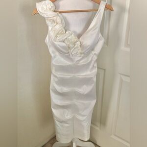 Xscape Ivory Floral Accent Gathered Cocktail Dress